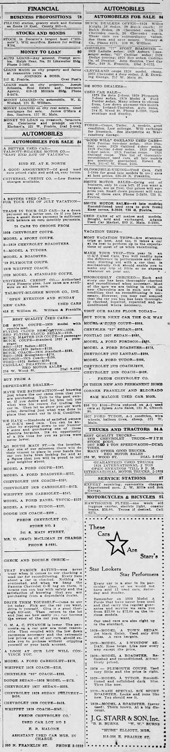1930 Area car ads